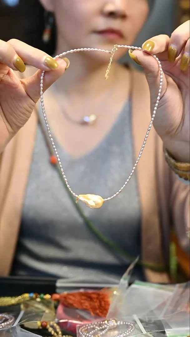 淡水珍珠14K金镶嵌颈饰定向 大美同学