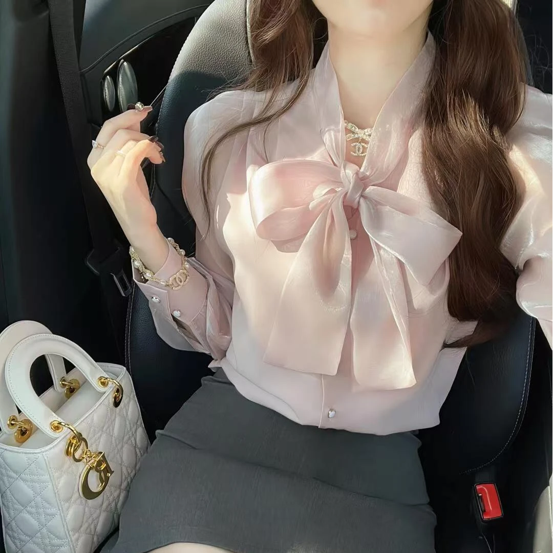 衬衫甜美小衫气质衬衣长袖洋气时尚百搭小众法式系带夏季设计感