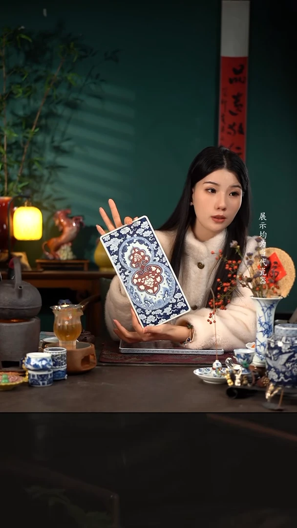 子润窑紫金釉青花釉里红蓝地祥云葫芦长干泡29*14.3