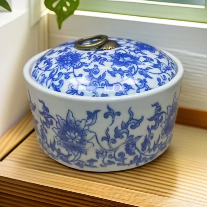 高温釉上彩缠枝莲珐琅彩青花茶叶罐手工大号白瓷带盖釉里红1771