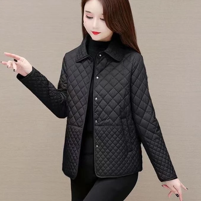棉服外套女2025春秋新款大码宽松韩版时尚中年妈妈装菱格夹棉棉衣