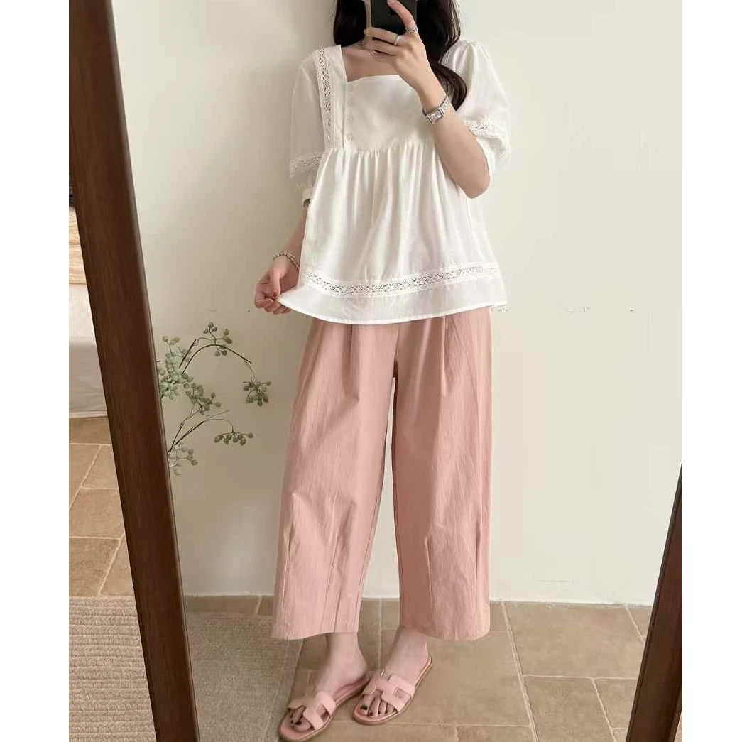 甜美可爱风格纯色休闲百搭女装春游出行衣服高质感小众女装清新风