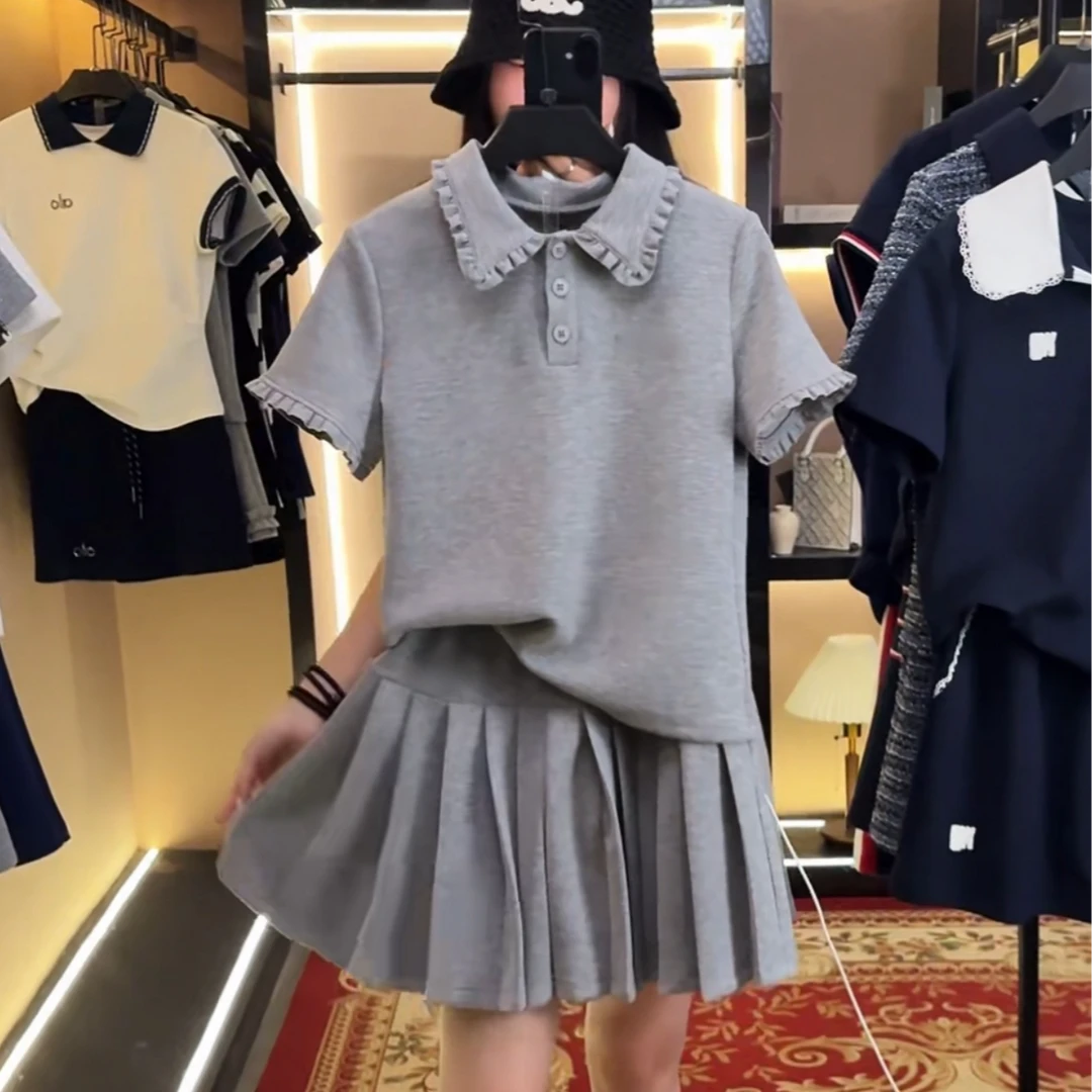 【宠粉价】夏季新款爆款显瘦POLO领短袖百褶裙两件套连衣裙裤TZ-235