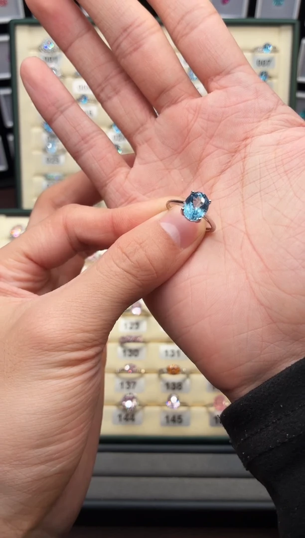 银S925镶嵌戒圈海蓝宝石111