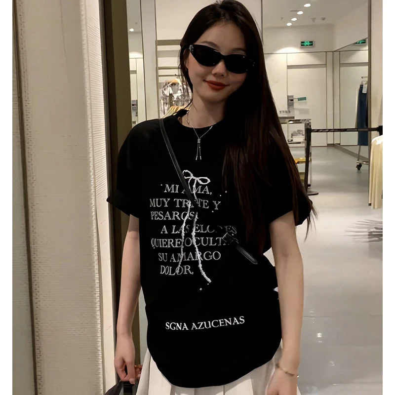 高级设计感洋气时髦字母印花T恤女夏季女装2025新款宽松短袖上衣