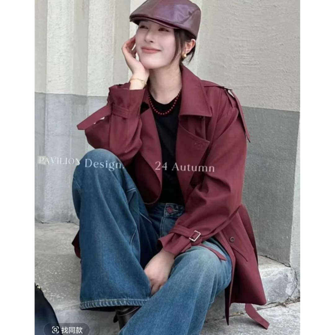 86827【衣长72】新款经典英伦风休闲百搭气质纯色减龄女士风衣外套