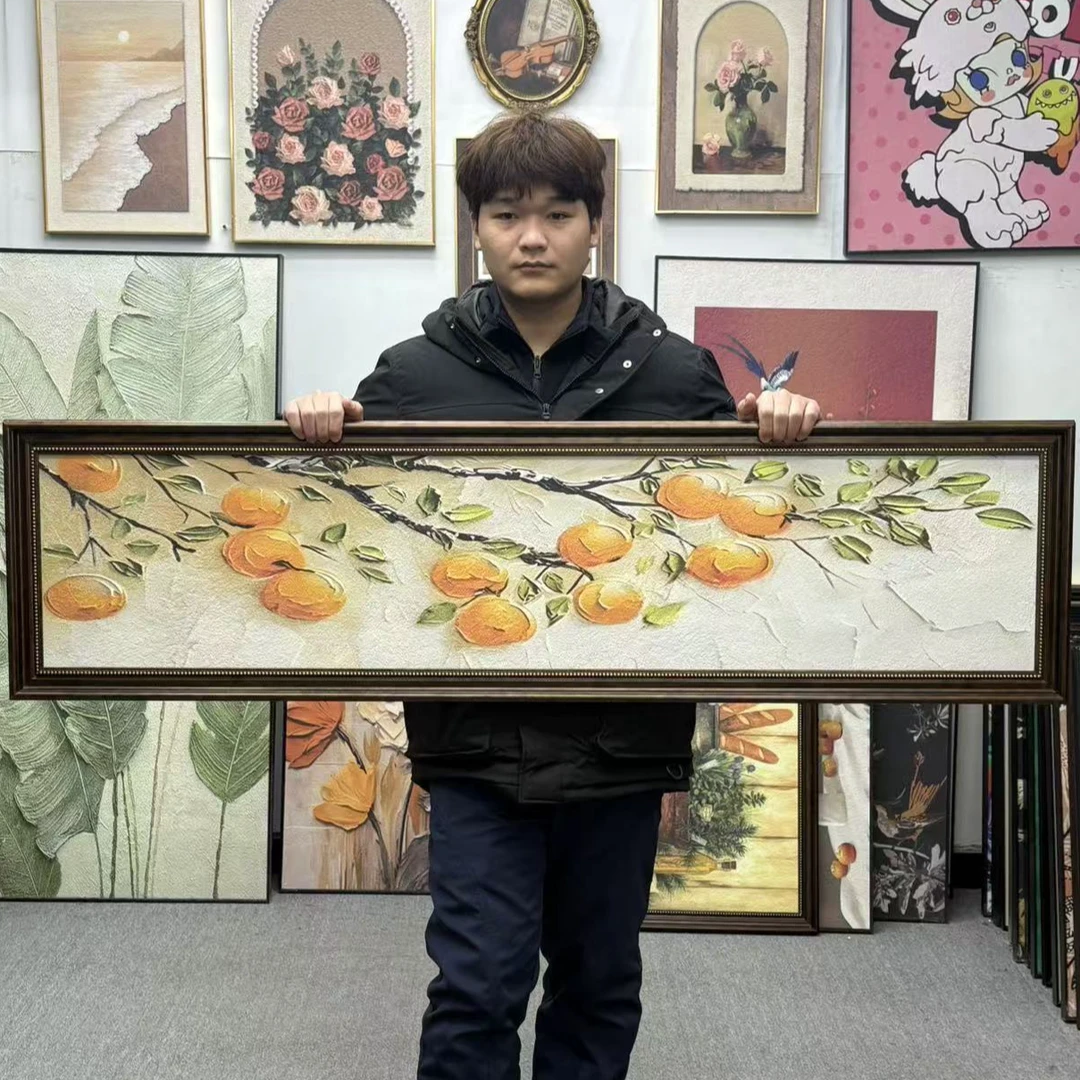 美式卧室的挂画吉祥温暖横版壁画挂画床头上方画柿柿如意40150