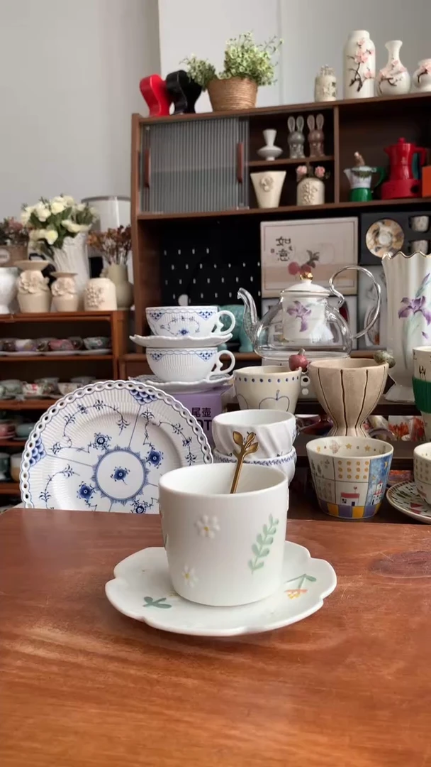 瓷【小雏菊】咖啡杯一套【送勺】
