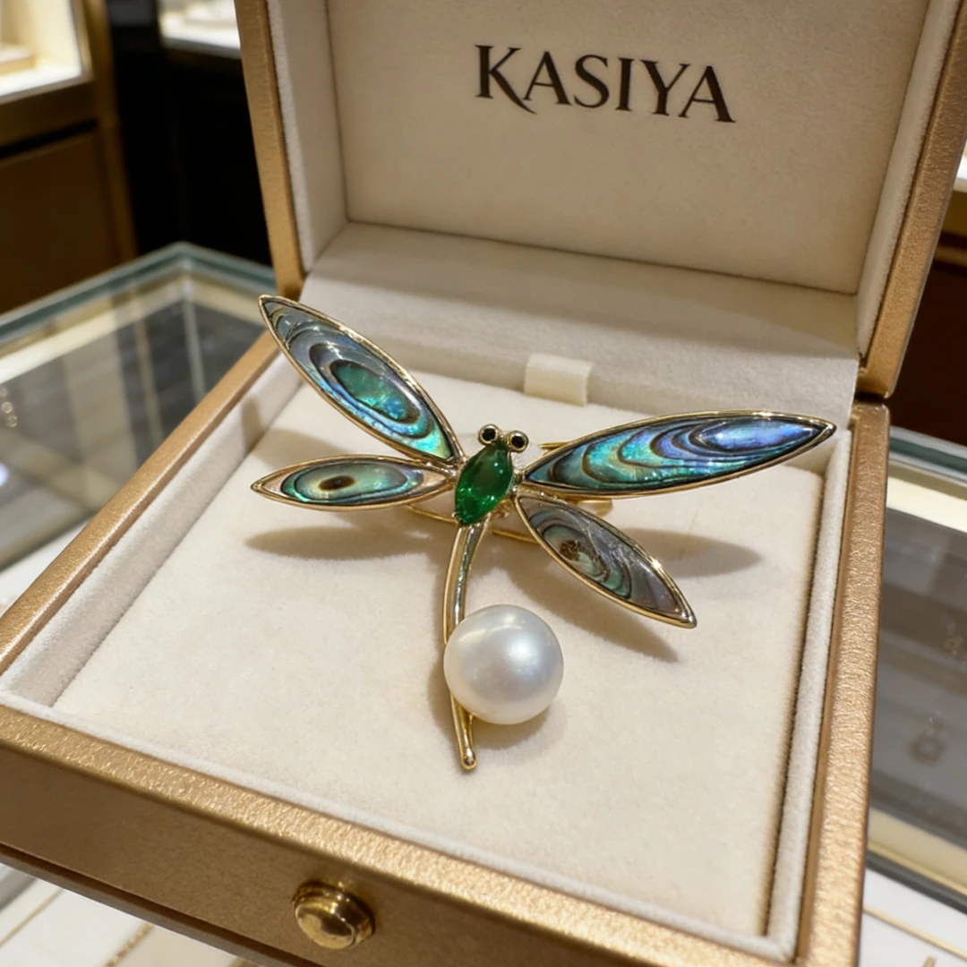 kasiya/卡思雅 铜合金贝壳胸针 精致优雅天然贝蜻蜓胸针