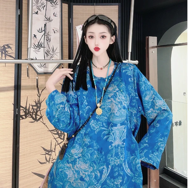 (禧隐.麒麟）国风新中式网红春夏宽松中国风长袖女装上衣日常穿搭