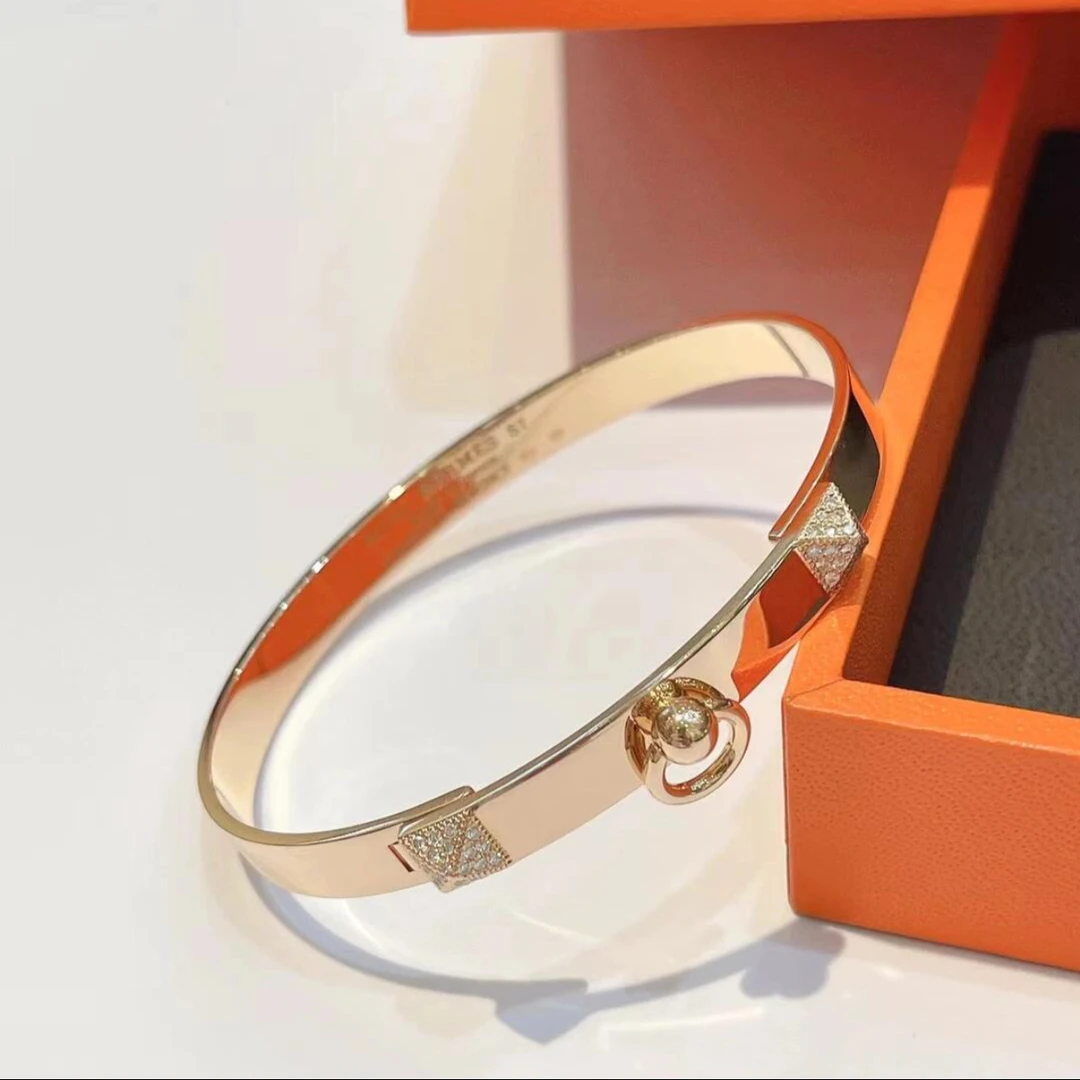 99新 Hermes/爱马仕 佳珊专属 CDC 半钻手镯 玫瑰金 SH码