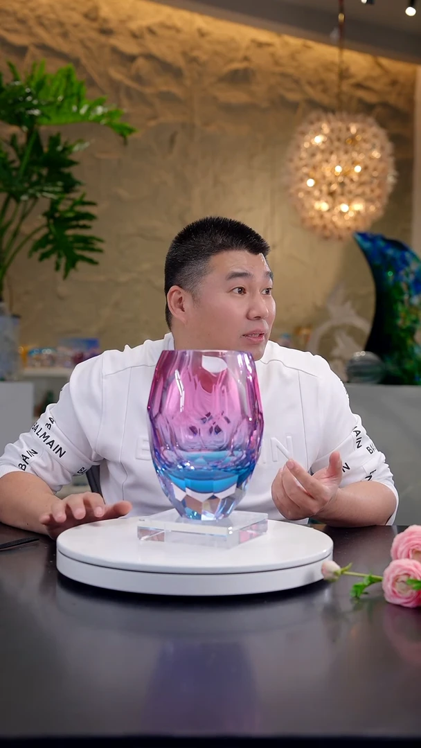 摆件金红蓝切面花器+底座