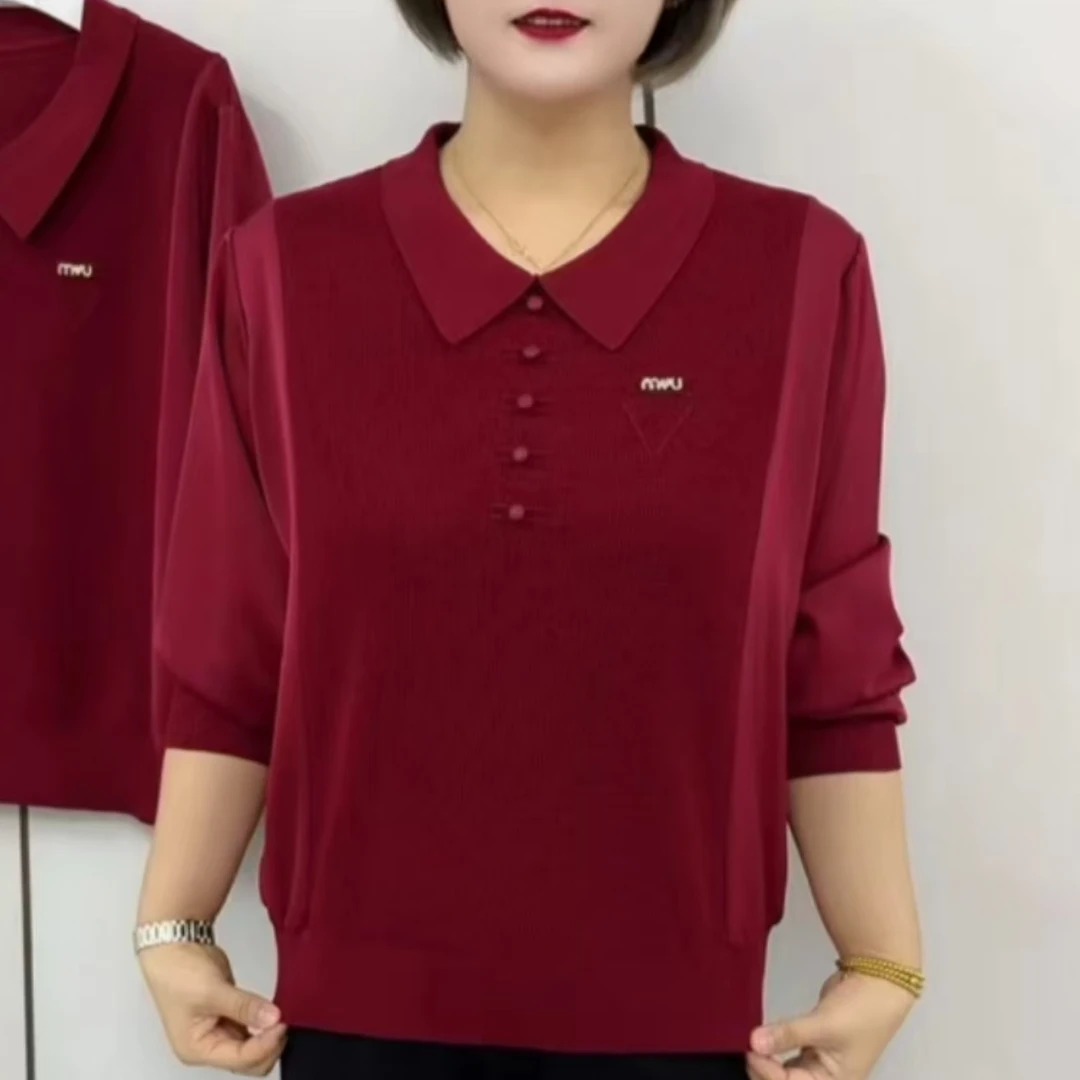 春秋款大码针织衫百搭减龄中老年妈妈装2025新款百搭拼接宽松女装