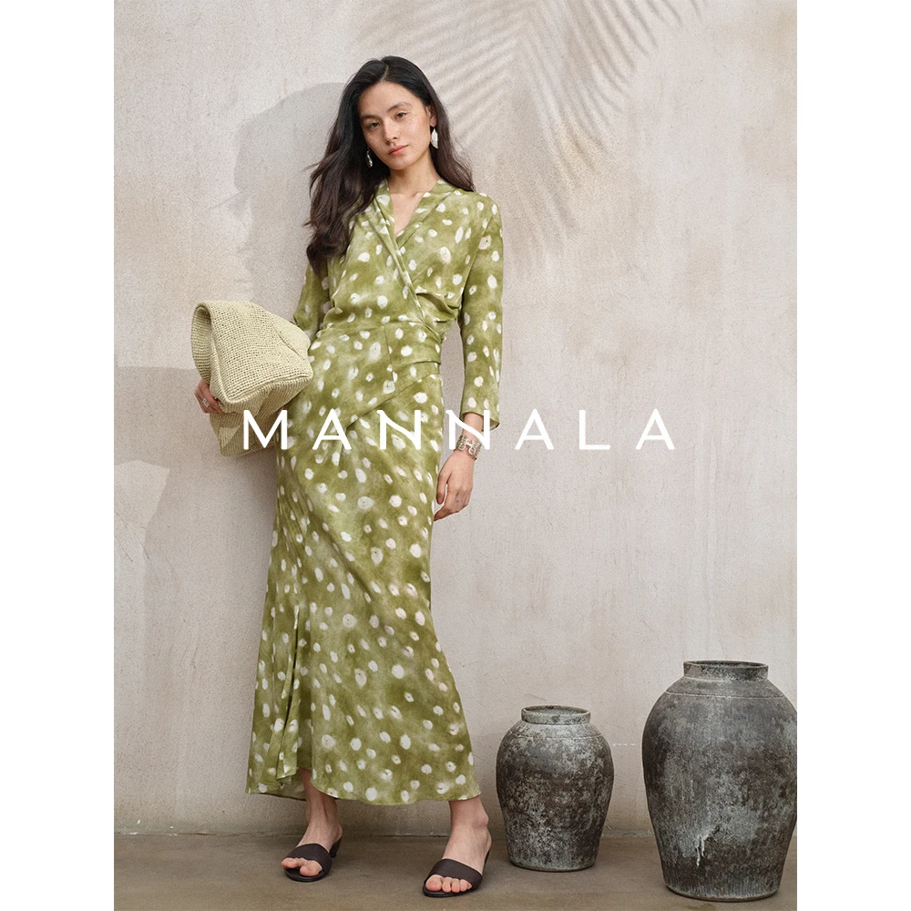 MANNALA丨“翡冷翠”雅致修身重磅6A砂洗真丝双绉连衣裙 Q8174