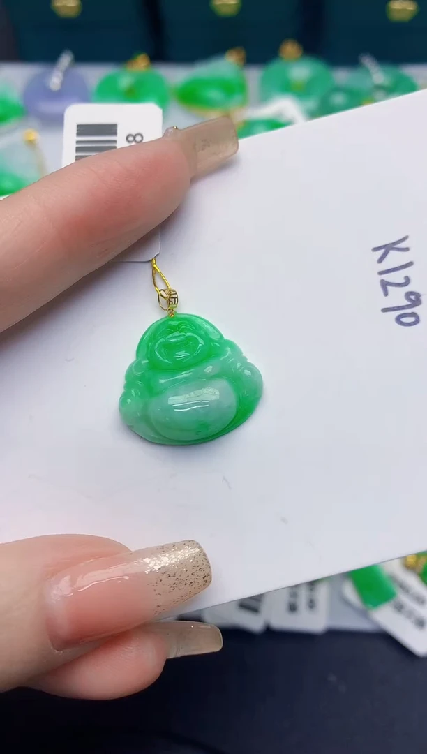 颈饰18K金镶嵌翡翠缅甸天然翡翠A货