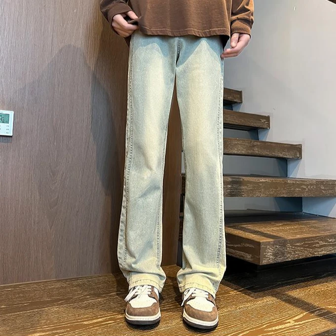 复古长裤水洗冈山洗水直筒牛仔裤夏季春季春夏秋牛仔裤直筒修身