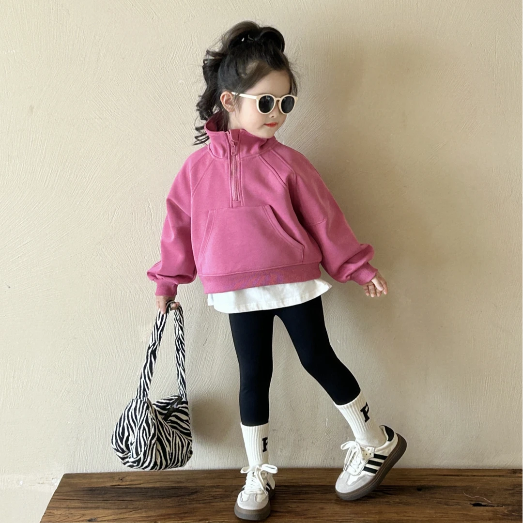 小言-2025春秋新款童装中小童宝宝半拉链上衣女童休闲韩版卫衣