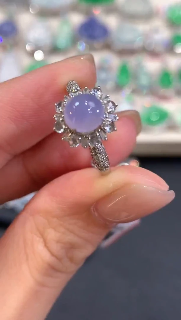 18K金镶嵌戒指翡翠a161紫货有色差