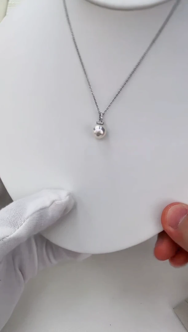 海水珍珠18K金镶嵌吊坠(赠链)8.5-9特选天女满钻万能扣