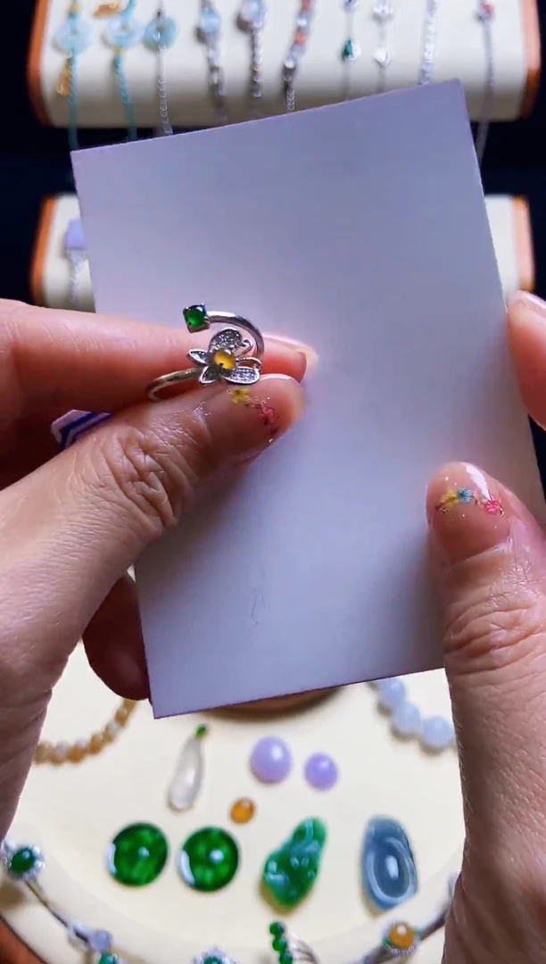 翡翠银S925镶嵌耳饰戒指