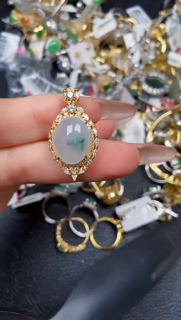 翡翠银S925镶嵌颈饰9634