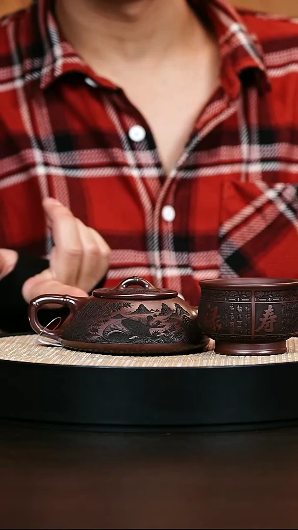 茶壶紫砂五熊竹瓢
