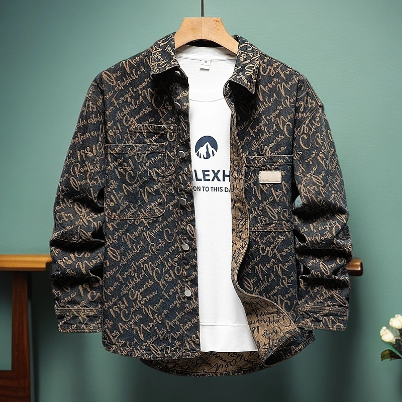 NYIG痞帅大码休闲男士牛仔外套复古宽松夹克衫春夏季百搭潮流上衣