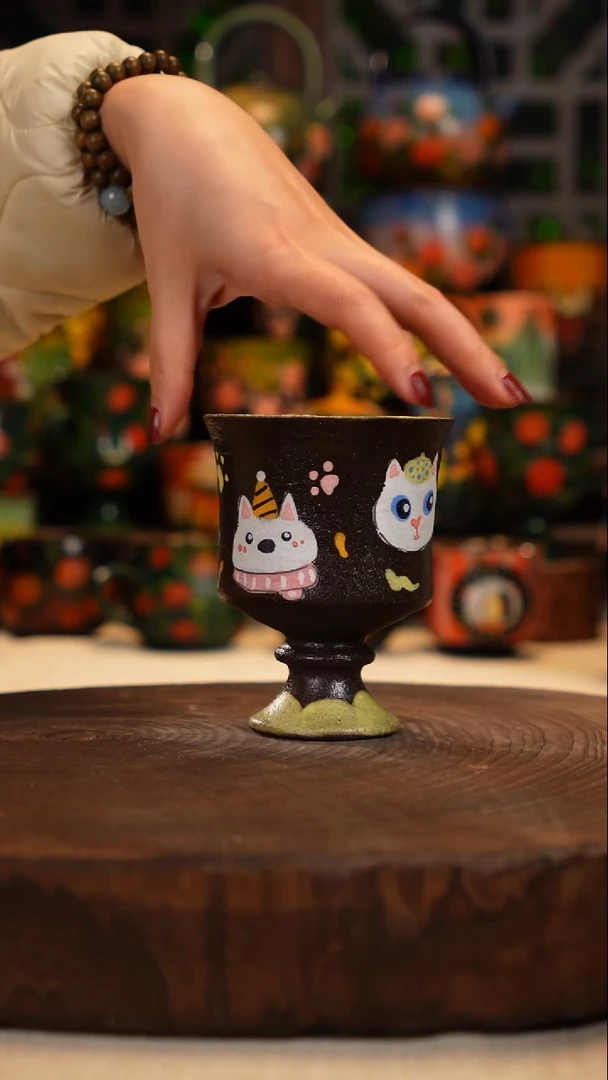 岩彩釉  釉下彩   杯子