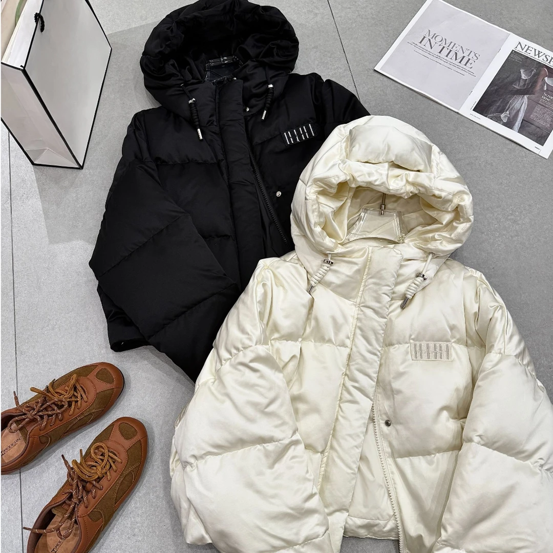 2691#欧货洋气短款连帽宽松加厚保暖高级感鹅绒服外套百搭休闲