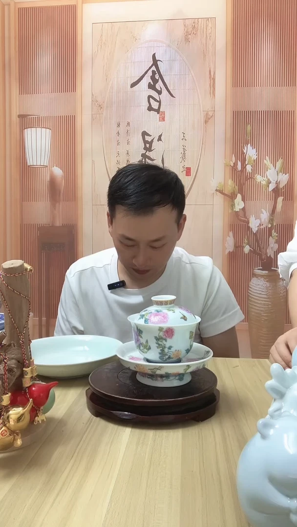 瓷牡丹花三才盖碗1套