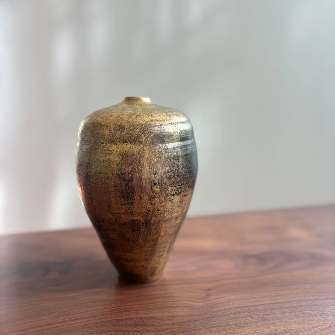 松风-长瓶花器(金）-茶道-茶器