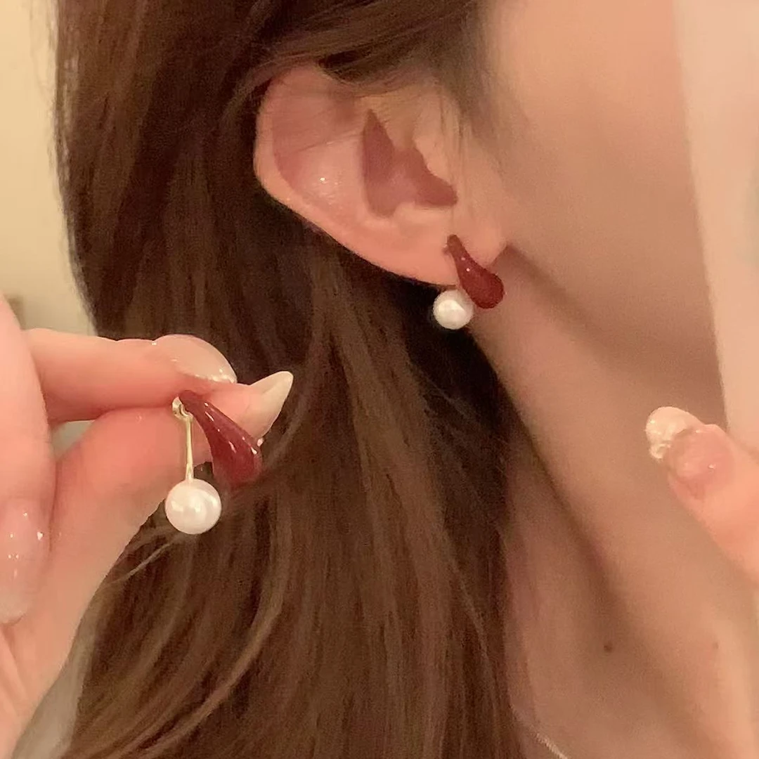铜合金仿珍珠耳饰 秋季可两戴水滴珍珠耳环女气质高级感耳针耳饰