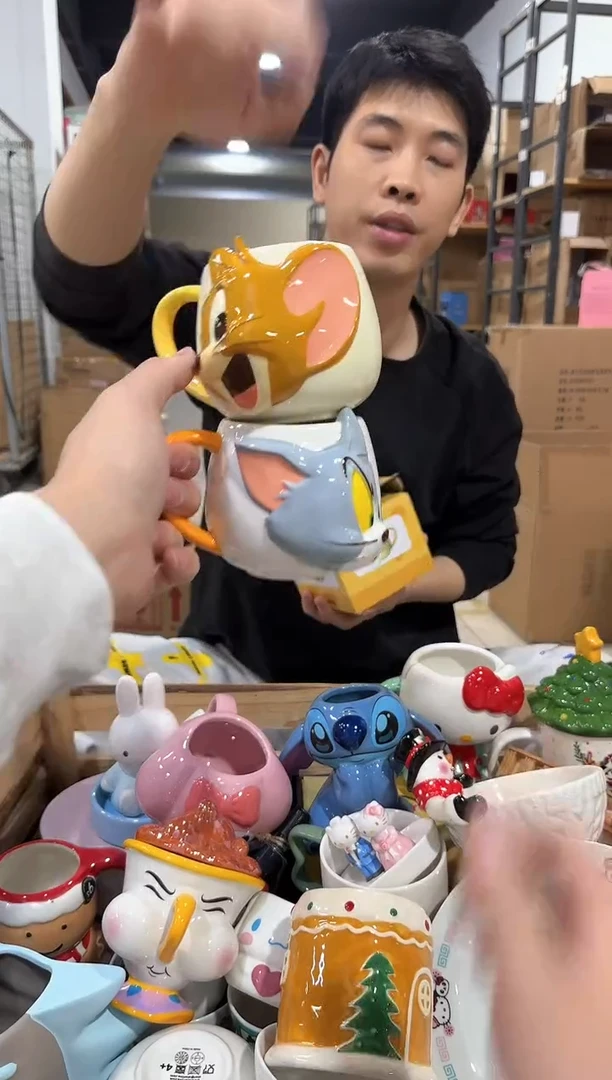 瓷片原盒立体猫和老鼠对杯