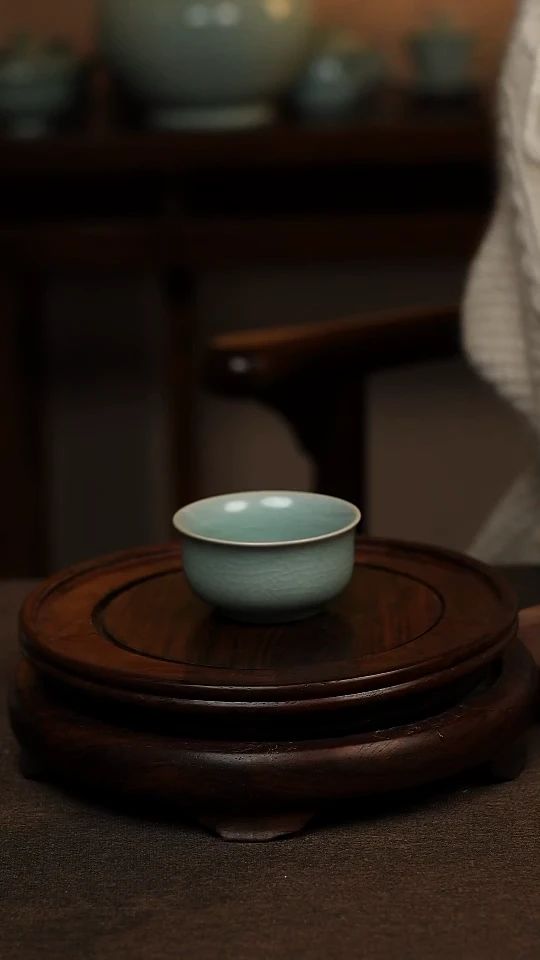 瓷片仿古天青天际杯60ml 微瑕 不带礼盒