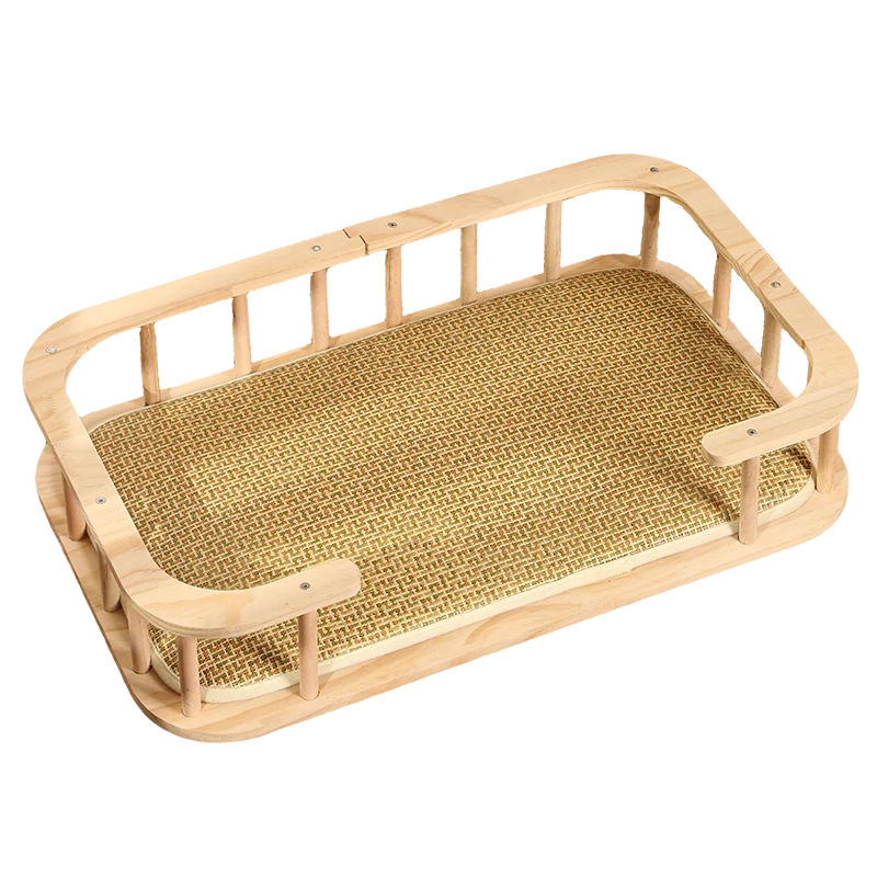 高档实木狗猫床四季通用离地可拆洗耐用耐抓环保行军床猫咪