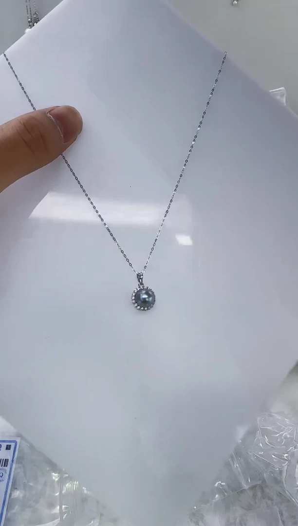 银S925镶嵌海水珍珠DA海水灰珠吊坠 y466