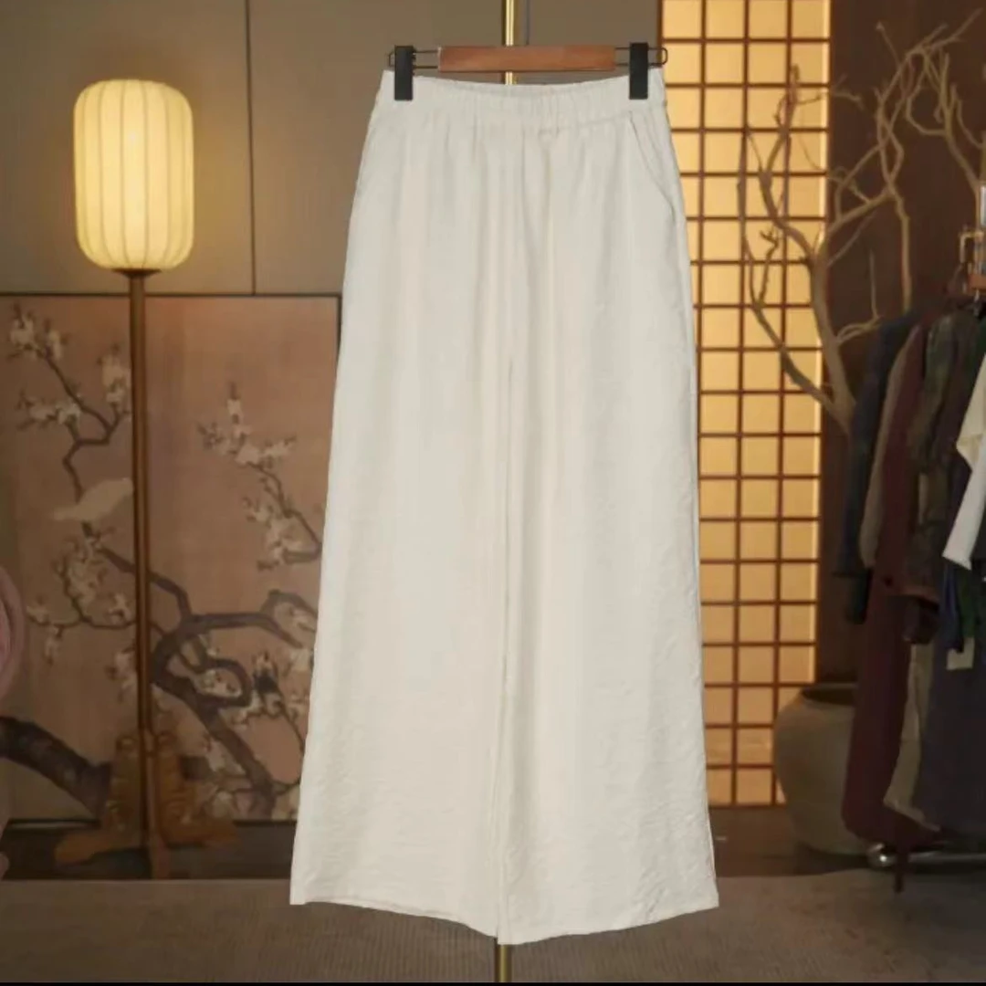 秋季（长裤）白色中国风九分裤休闲裤阔腿裤秋唐装透气H