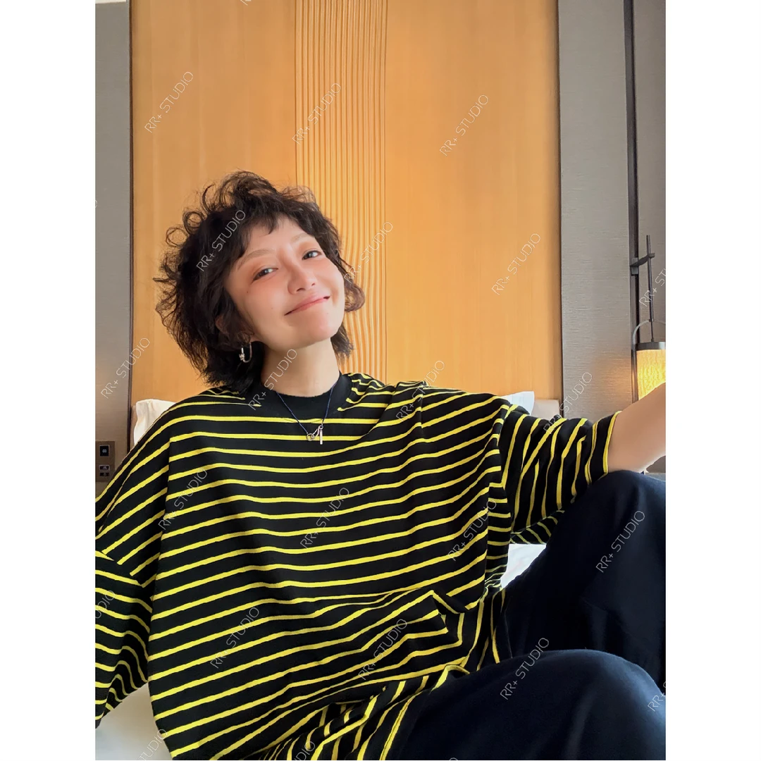 23666日常通勤风条纹短T袖T恤女简约休闲百搭圆领上衣