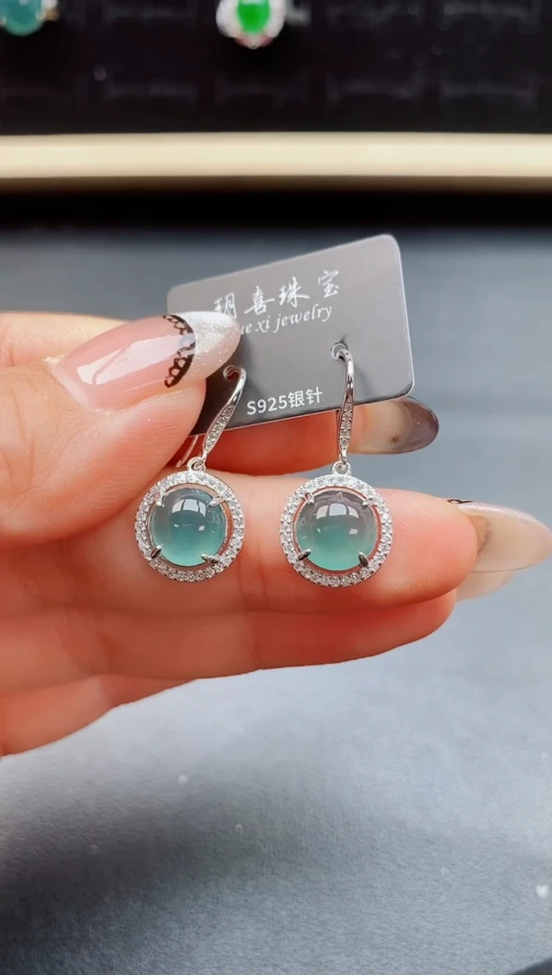 翡翠银S925镶嵌耳饰5085050