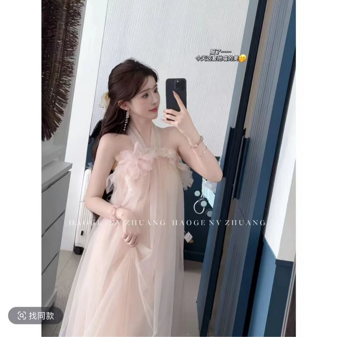 浩哥女装铭顺●微醺蜜桃C5SY0179A夏季法式长款甜美设计感连衣裙预