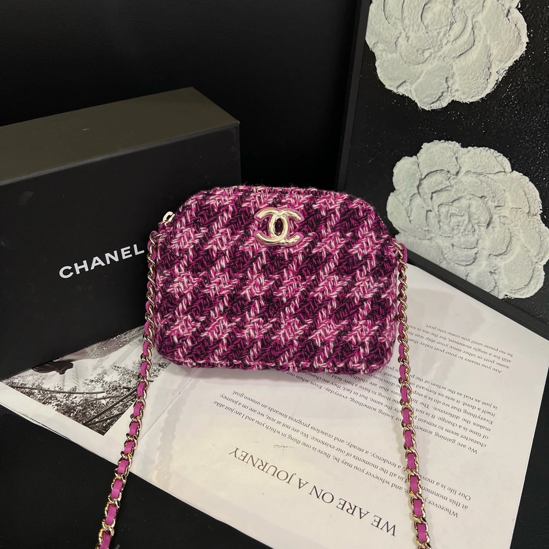95新 Chanel/香奈儿 24年vic紫色粗毛呢贝壳单肩包B4175