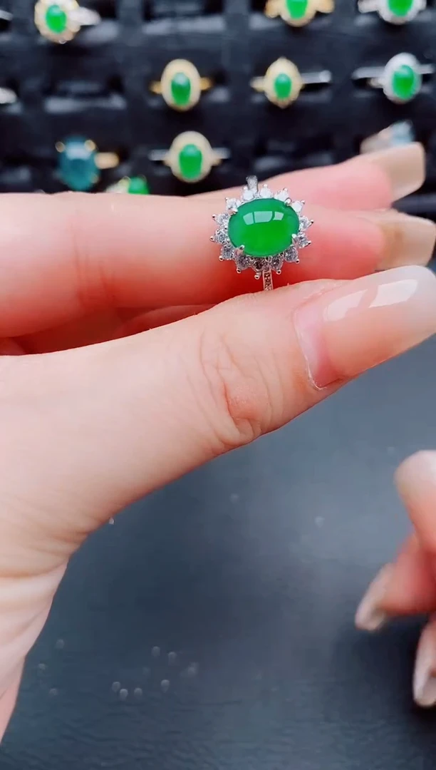 翡翠戒指银S925镶嵌天然a货翡翠109