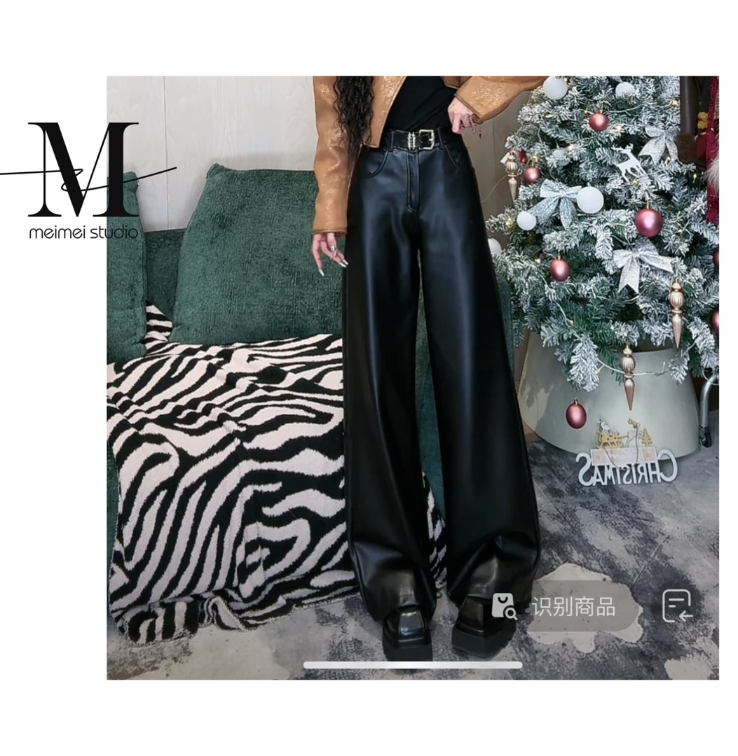 冬季欧货新款百搭时尚PU皮阔腿休闲裤479-31061288