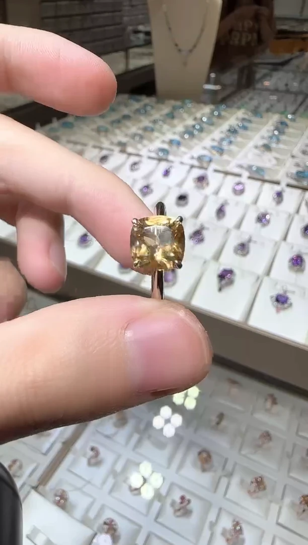 黄晶戒指银S925镶嵌9mm简约