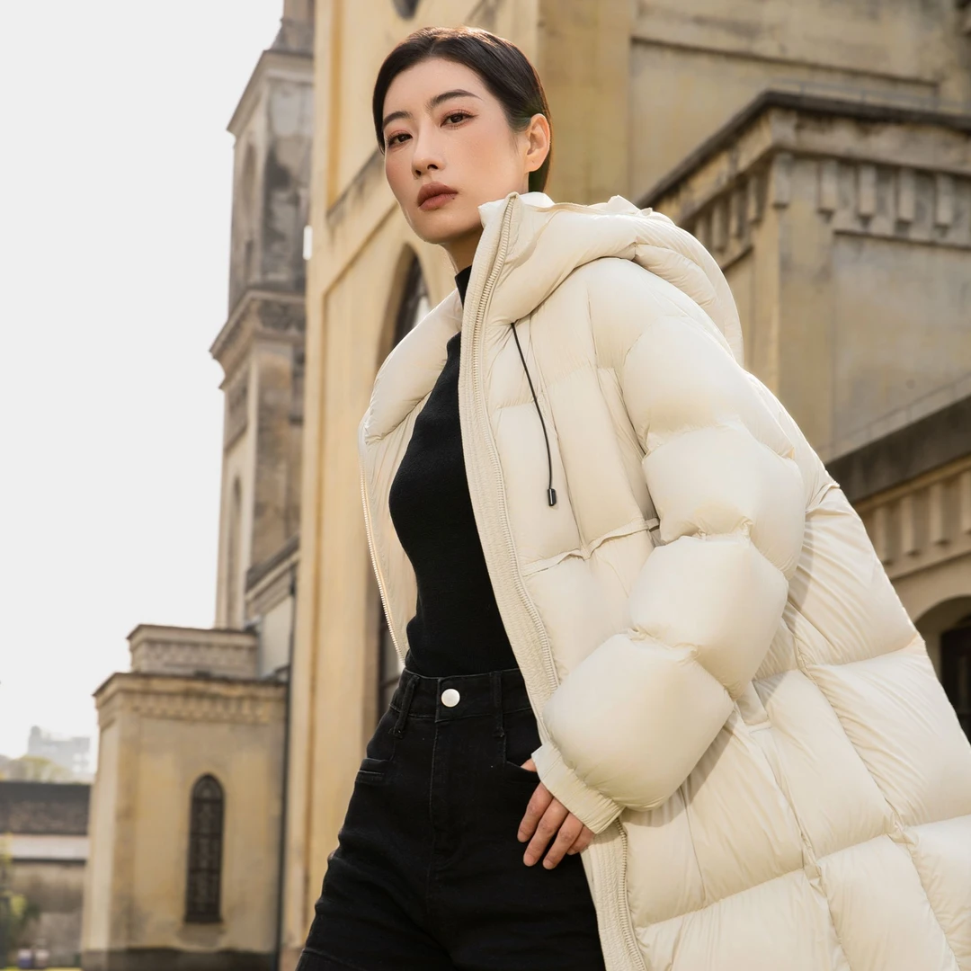 帅鹅韩版宽松潮流连帽百搭休闲加厚过膝鹅绒服-775212