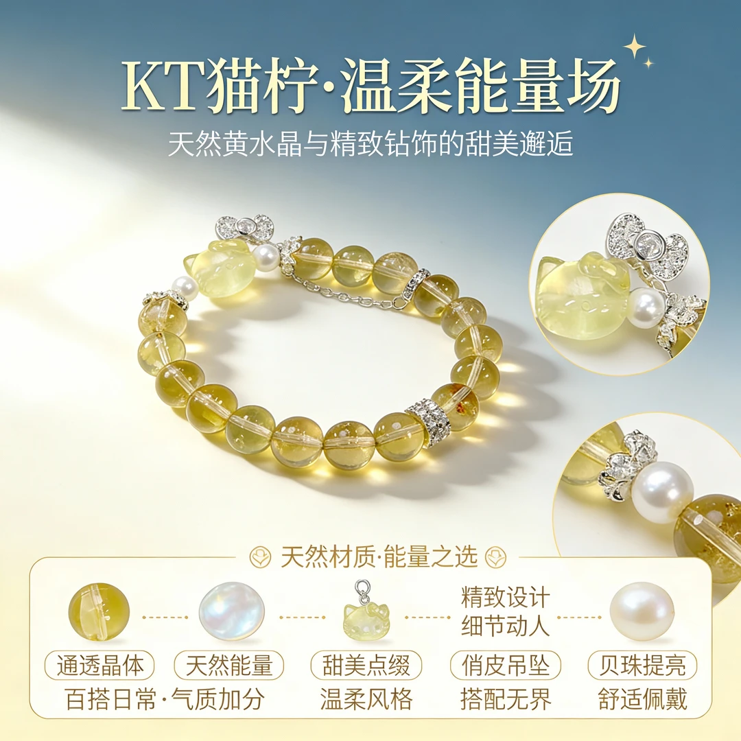 天然水晶手串【KT猫柠】原创设计百搭高品#柠檬黄#水晶手串