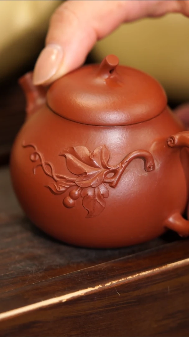 茶壶紫砂朱泥泥绘茄瓜130cc左右