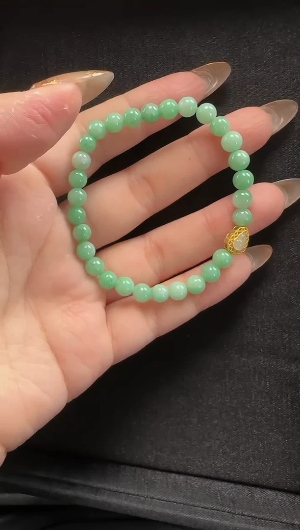 【闪购商品】翡翠手串18K金镶嵌936玉珠一条