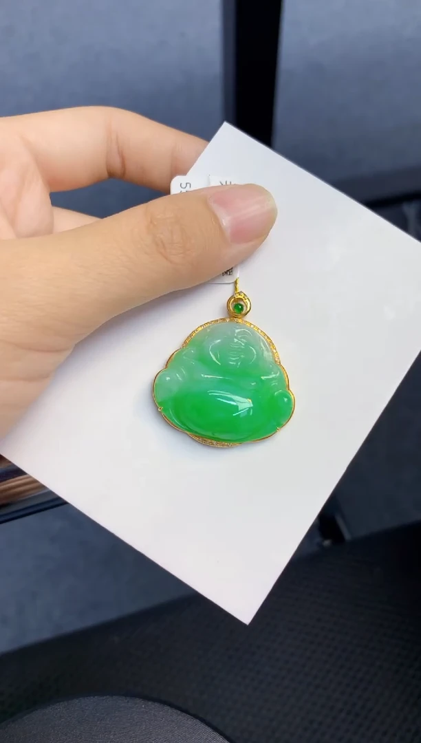 颈饰18K金镶嵌翡翠天然缅甸A货翡翠百元以上9元证书费自理