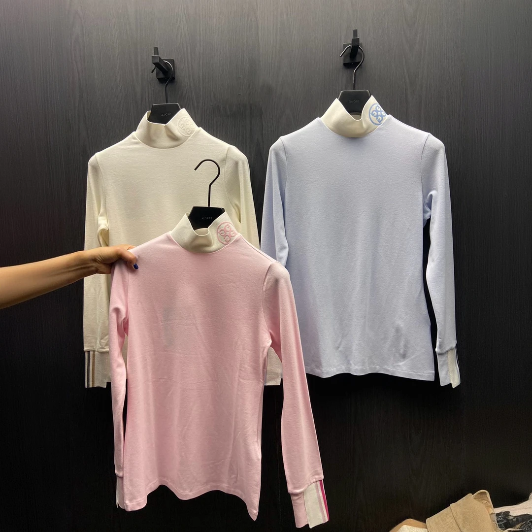 G家春秋新款女士高尔夫撞色磨毛长袖上衣/软糯柔软粉嫩可爱/高弹